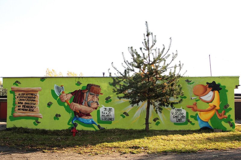Mural with cartoon characters