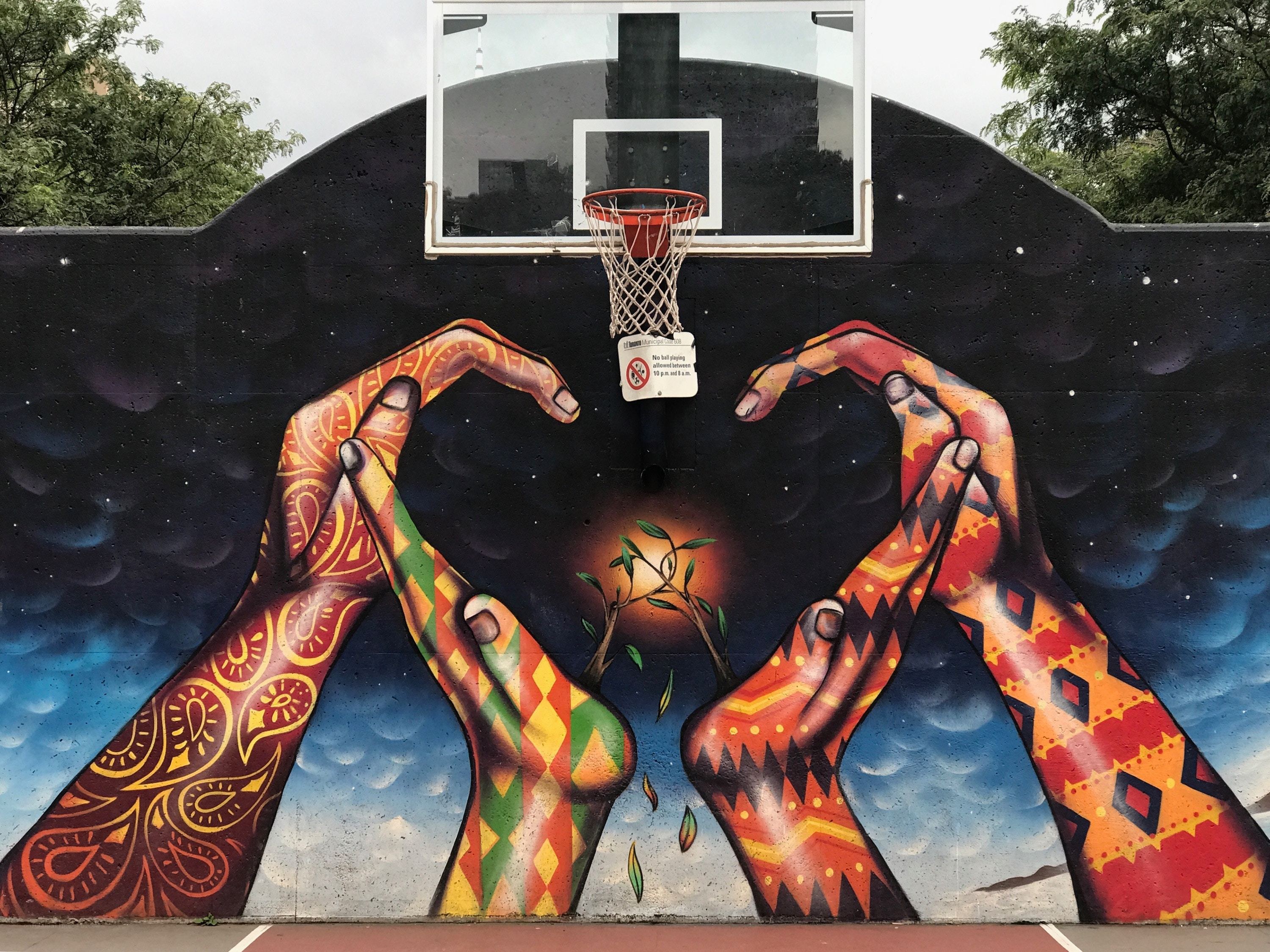 Mural with hands forming heart