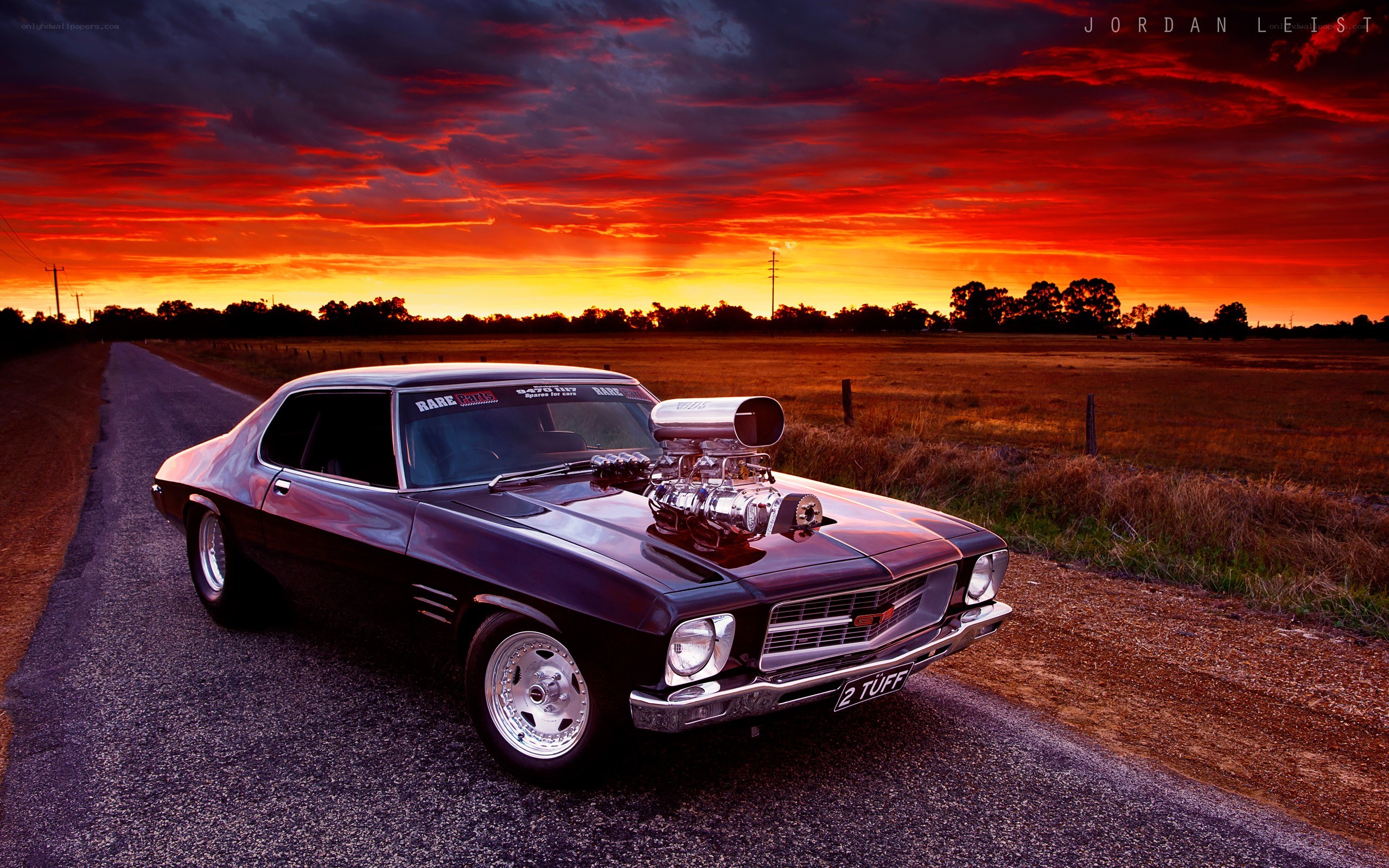 Muscle car at sunset