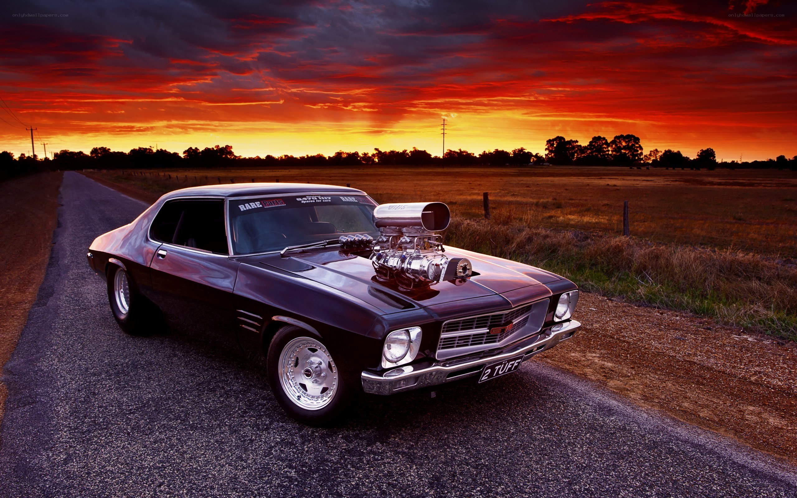 Muscle car at sunset