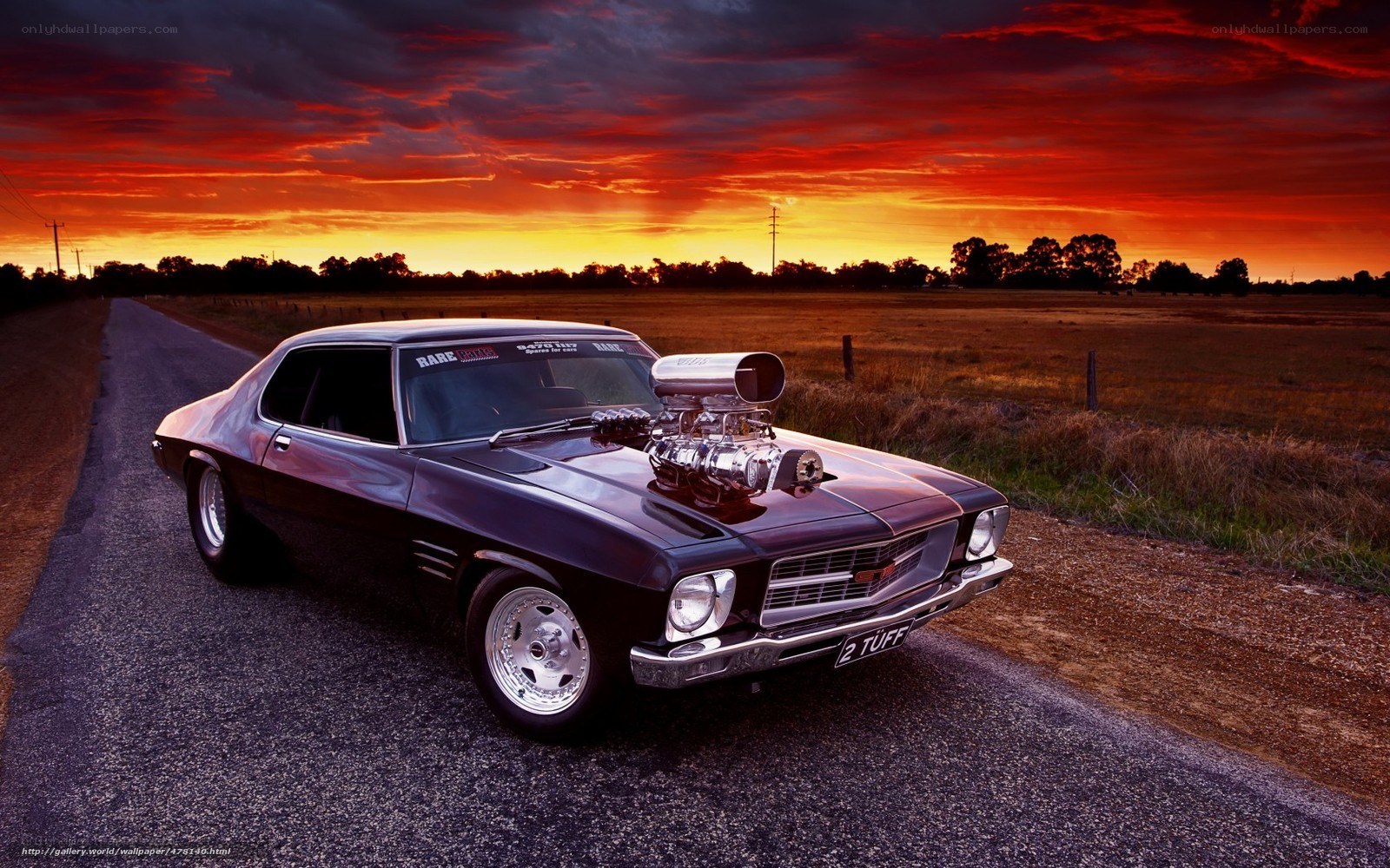 Muscle car at sunset