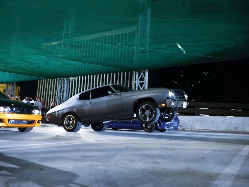 Muscle car drifting at night