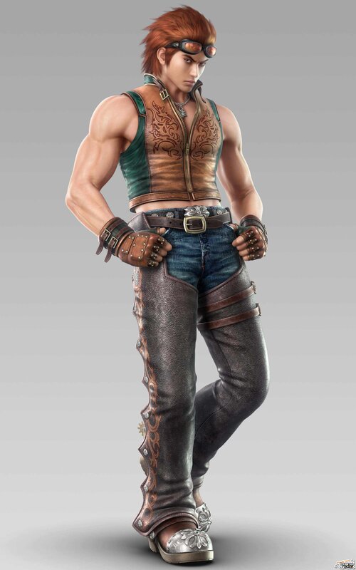 muscular character in leather vest