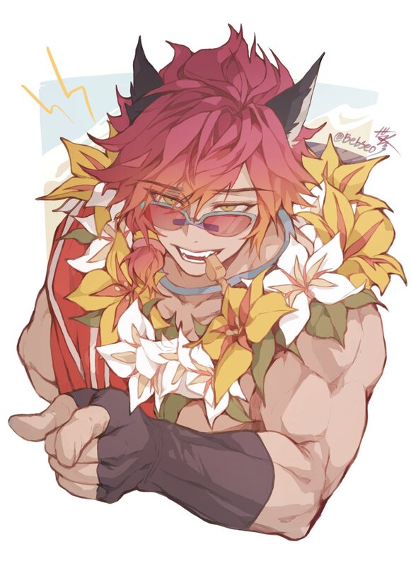 Muscular Character with Flowers
