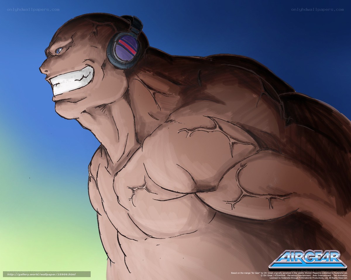 muscular character with headphones
