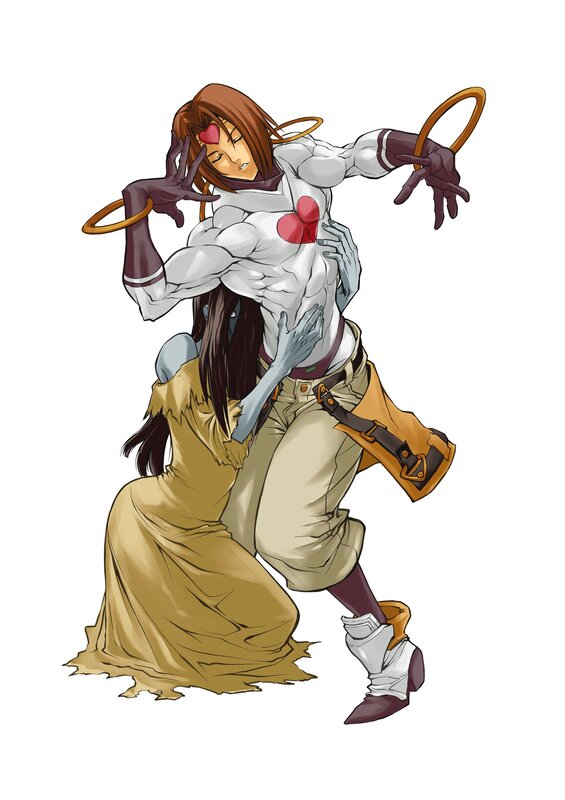 Muscular character with heart symbols