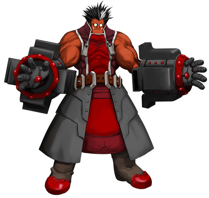 muscular character with mechanical arms