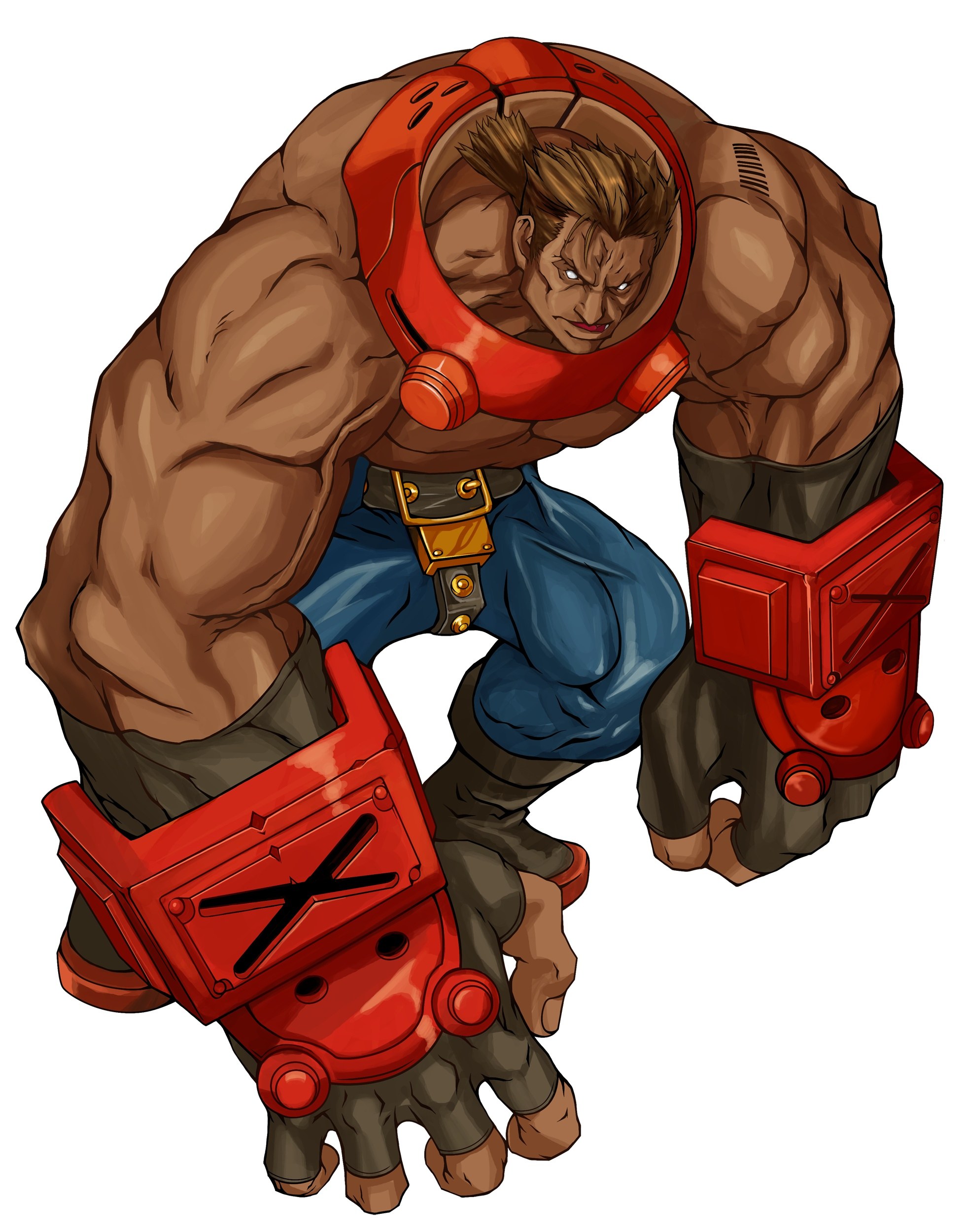 muscular character with red armor