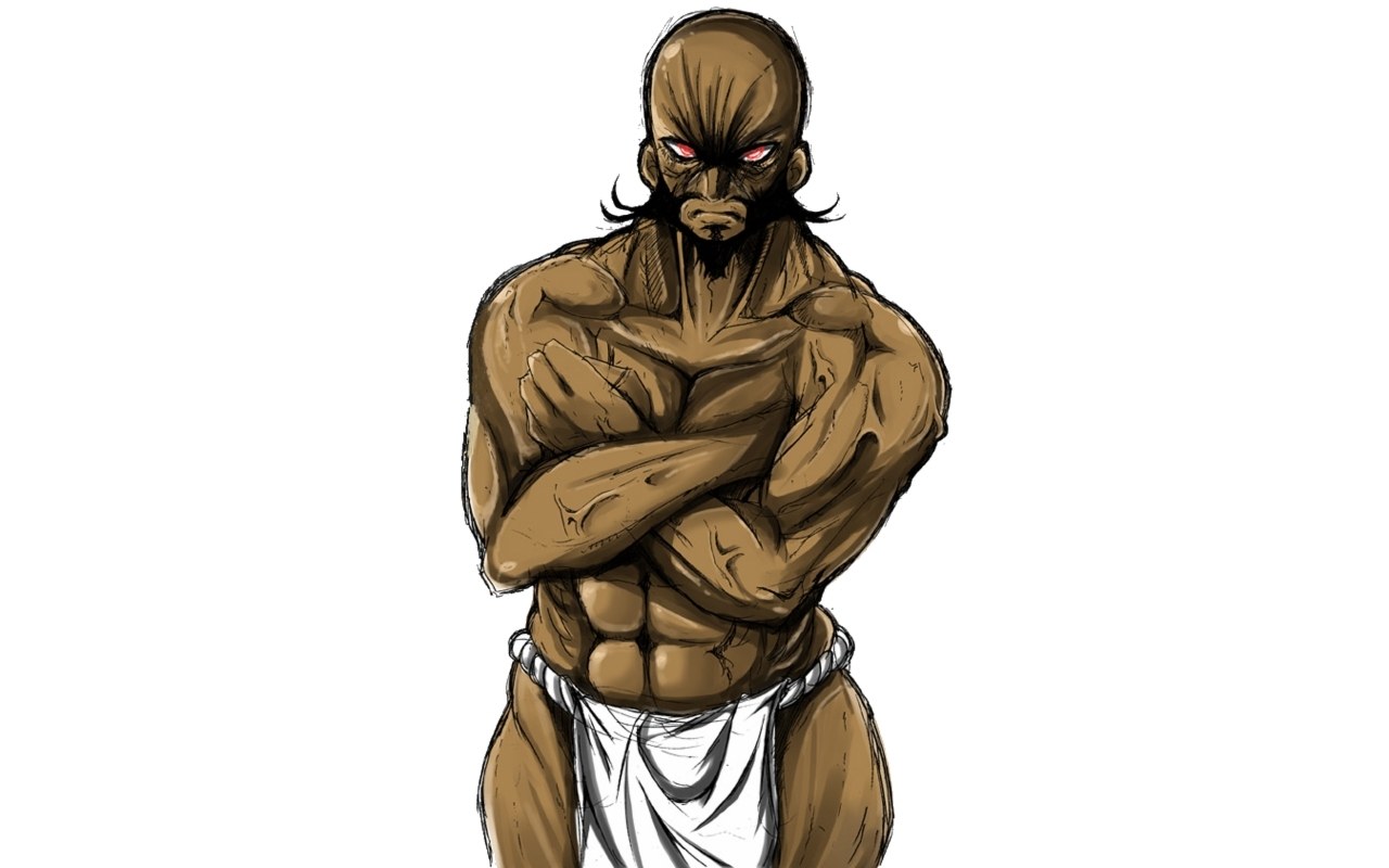 muscular character with red eyes