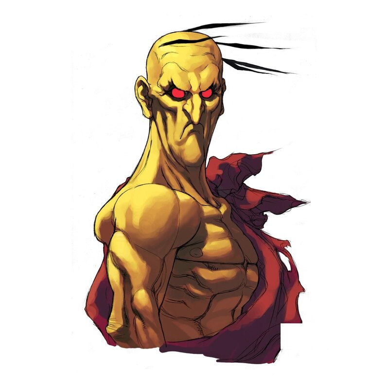 muscular character with red eyes