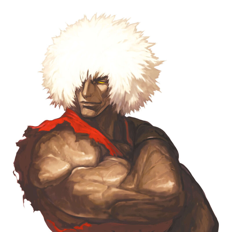 muscular fighter with white hair