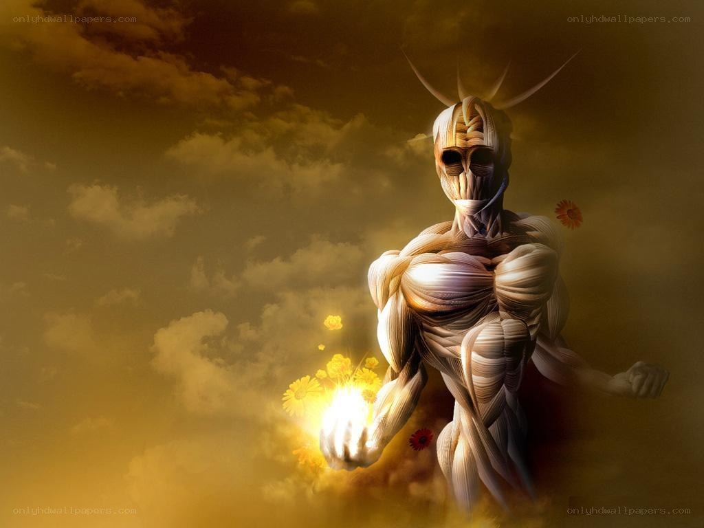 muscular figure with glowing hand
