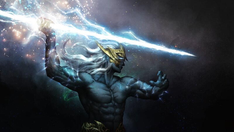 Muscular Figure with Lightning — Blue