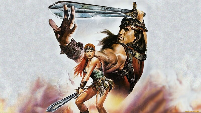 Muscular Man and Woman — Brown, Dramatic, Illustration