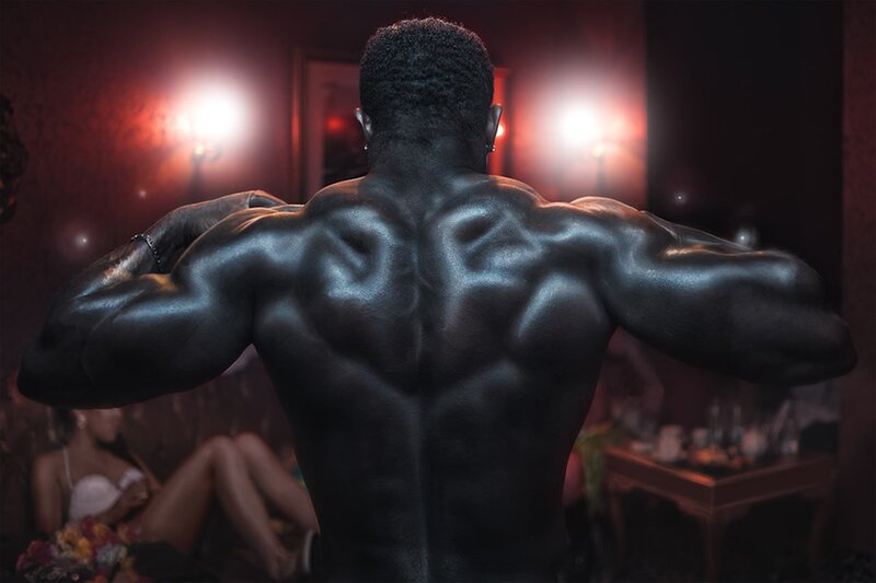 Muscular Man from Behind — Black, Dramatic