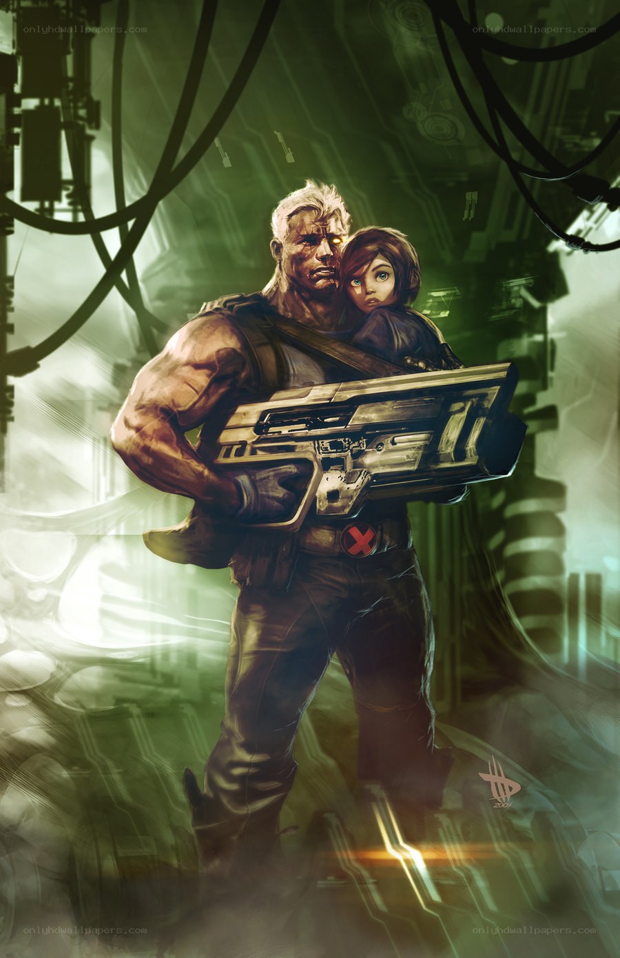 muscular man holding a child