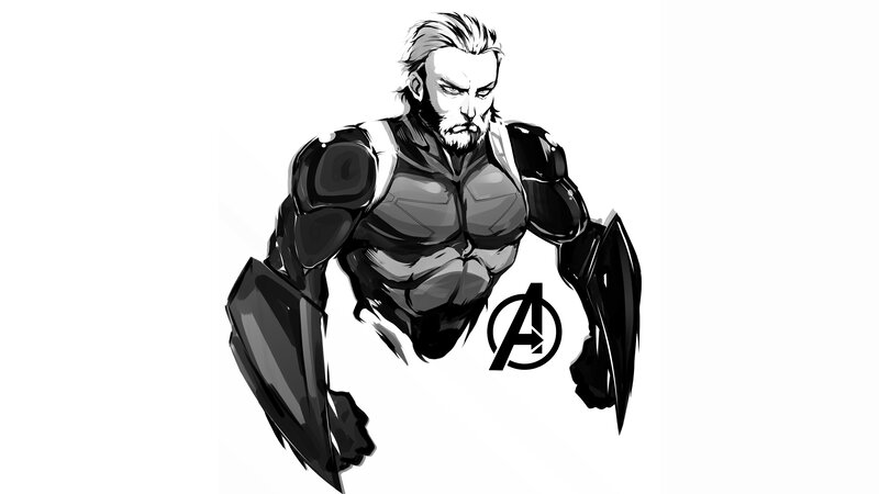 Muscular Man in Armor — Black, Dramatic