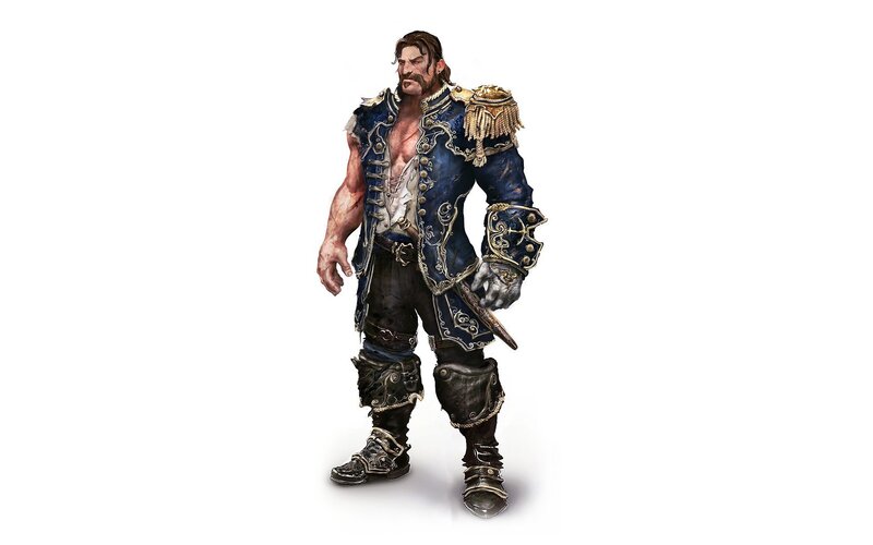 Muscular Man in Armor — Blue, Dramatic, Digital Art, Sword, Coat