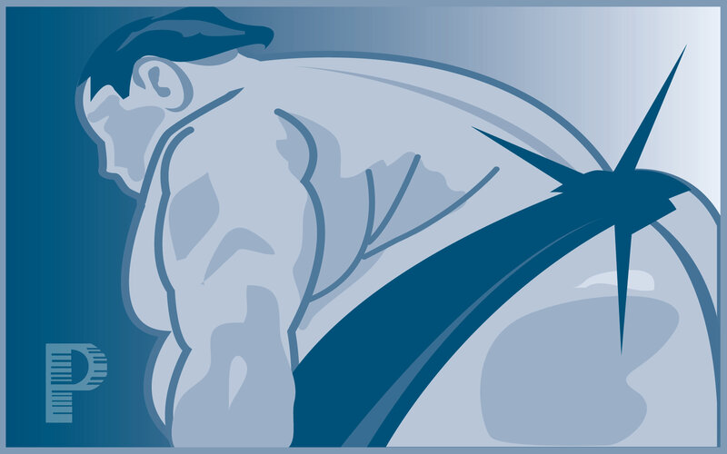 muscular man in blue tones