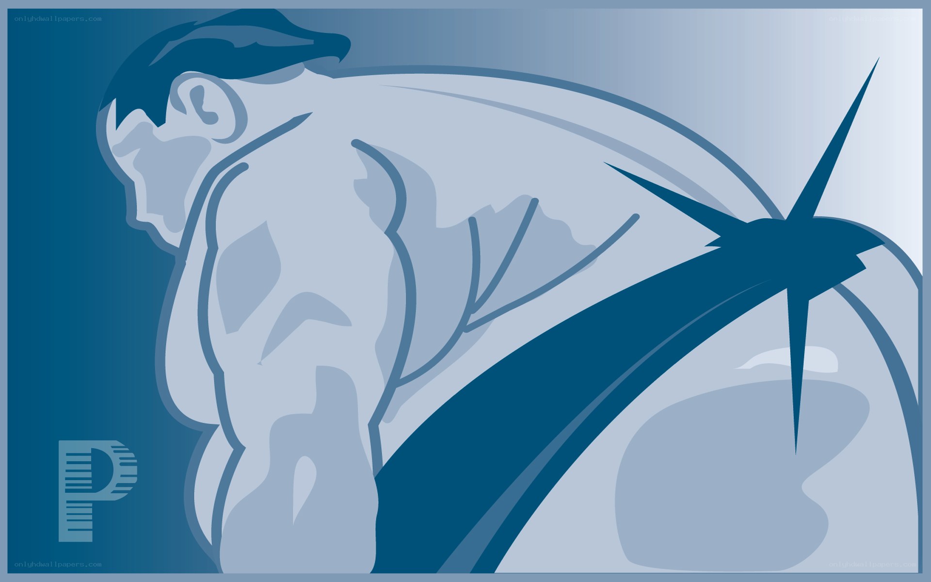 muscular man in blue tones