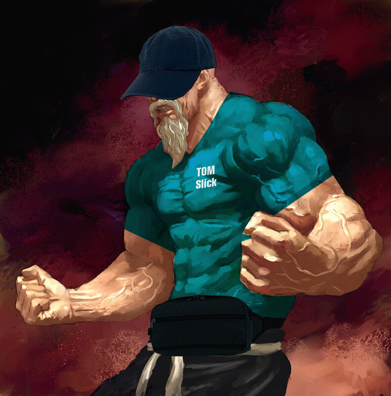 muscular man in cap