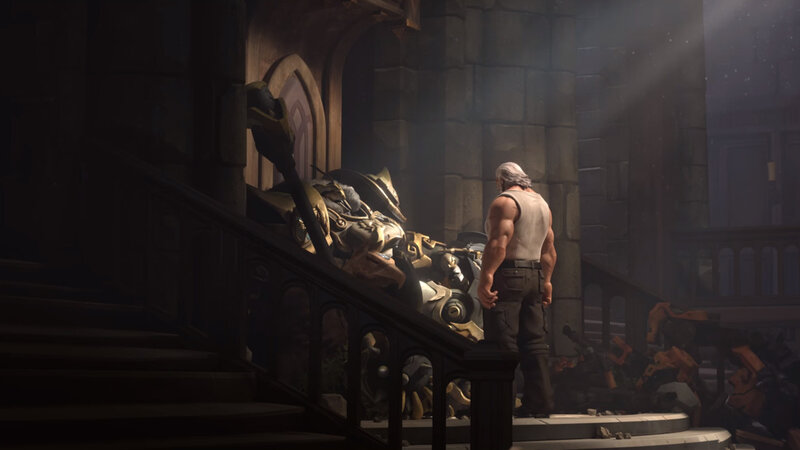 Muscular Man in Ruins — Gray, Dramatic
