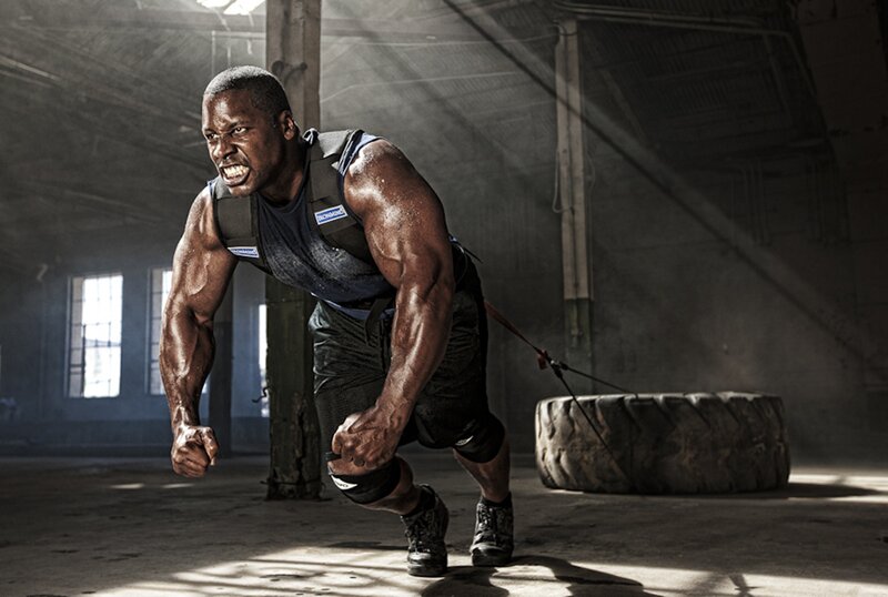 Muscular Man Pulling Tire