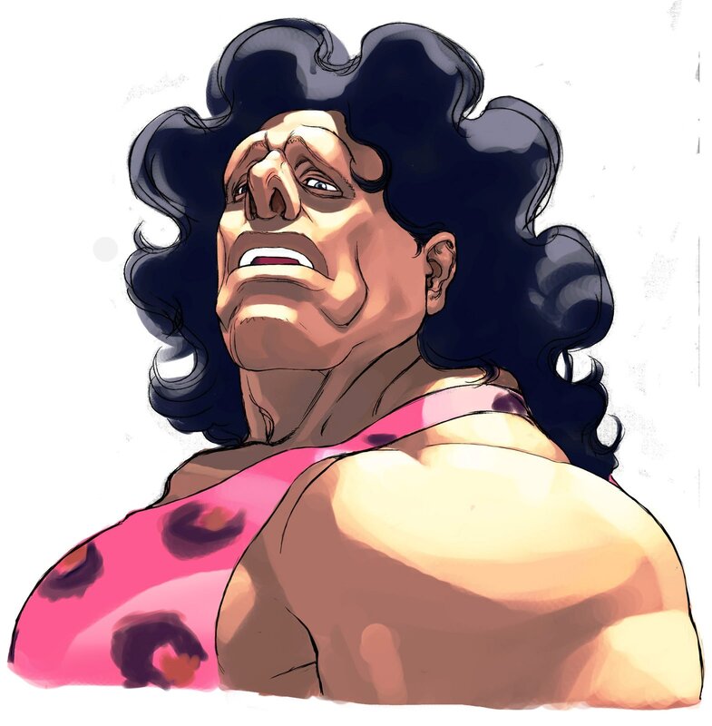 muscular man with curly hair