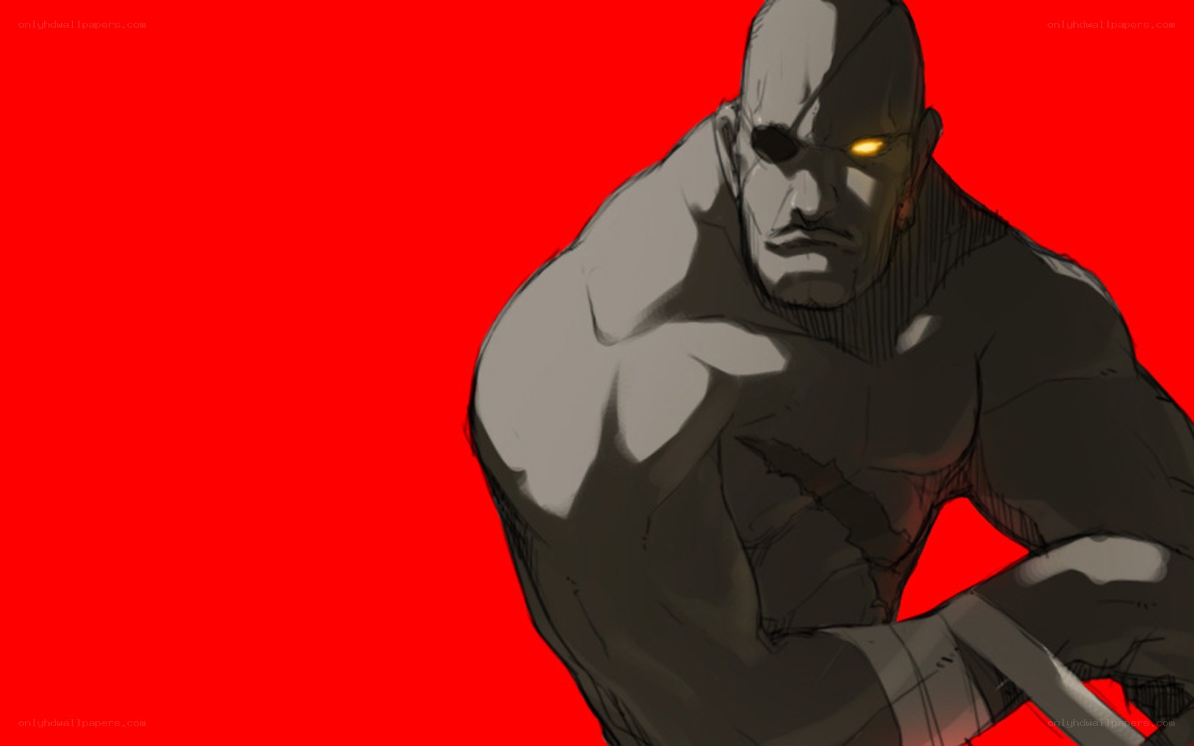 muscular man with glowing eye