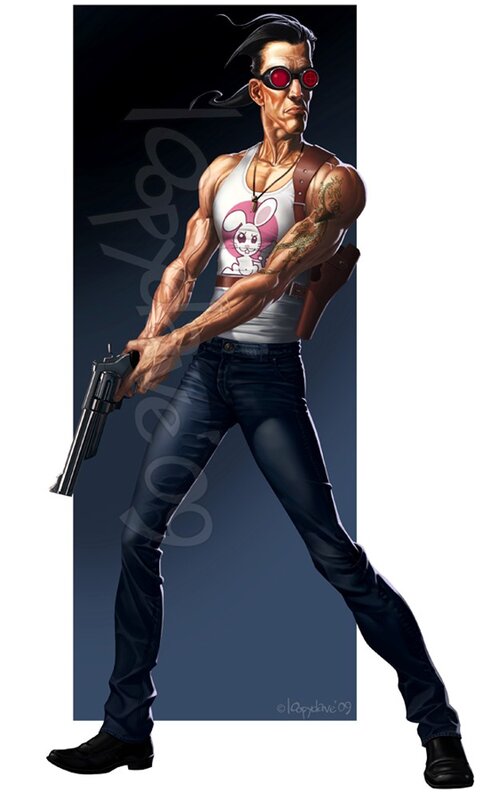 muscular man with gun
