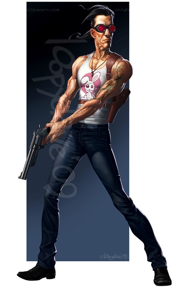 muscular man with gun
