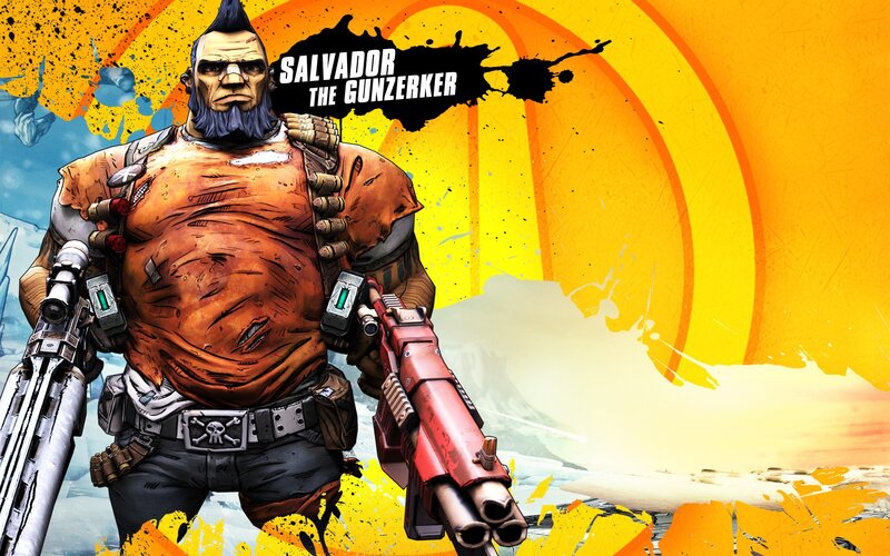 Muscular Man with Guns — Yellow, Dramatic