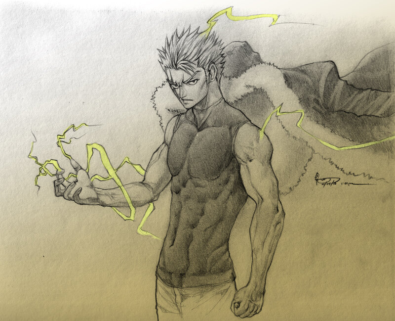 Muscular Man with Lightning — Gray