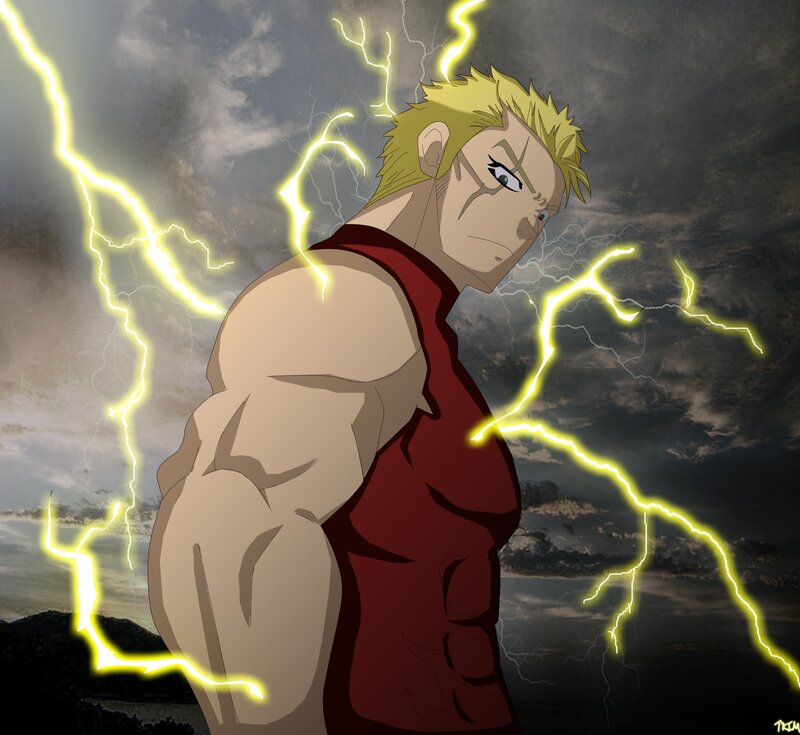 Muscular Man with Lightning — Yellow, Dramatic, Anime