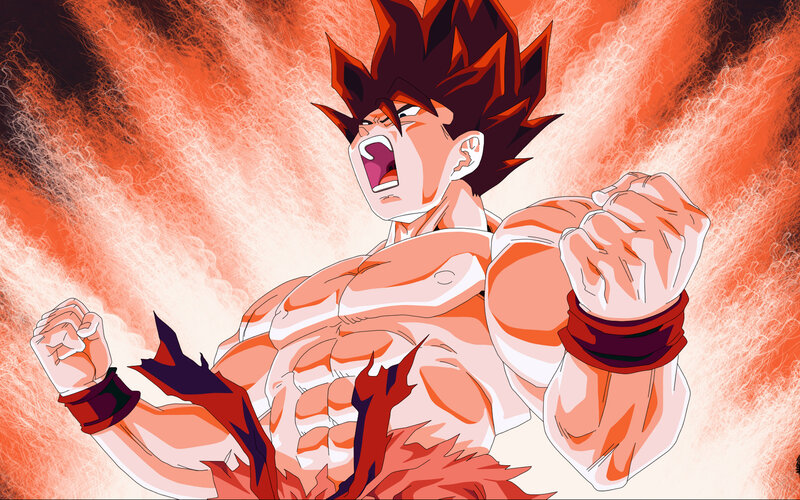 Muscular Man with Spiky Hair — Orange, Dramatic, Anime, Fists