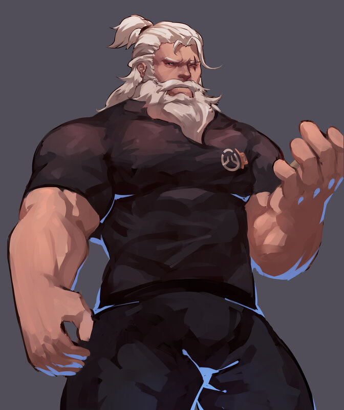 Muscular Man with White Hair — Gray, Dramatic