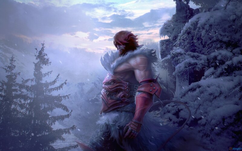 Muscular Warrior in Snow — White, Dramatic