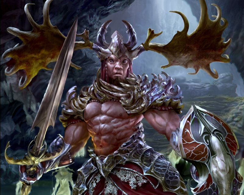 Muscular Warrior with Antlers