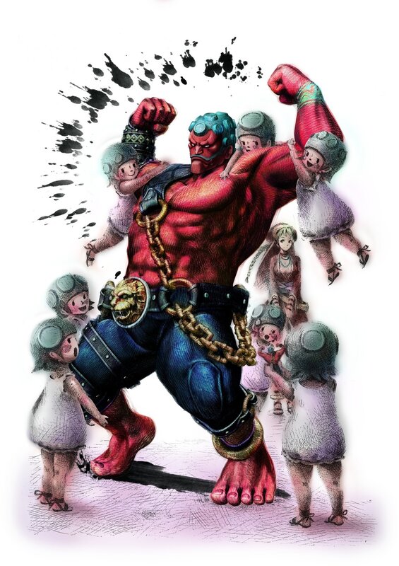 muscular warrior with children