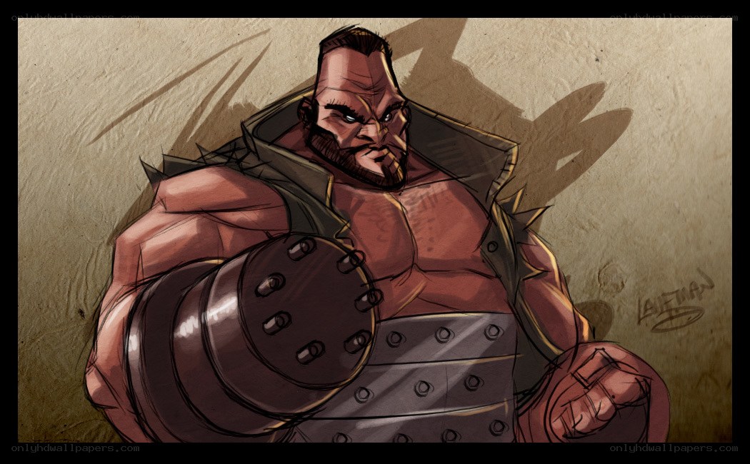 muscular warrior with gauntlet