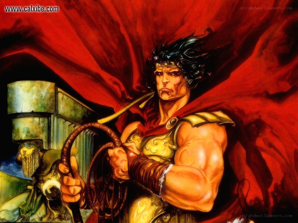 muscular warrior with red cape