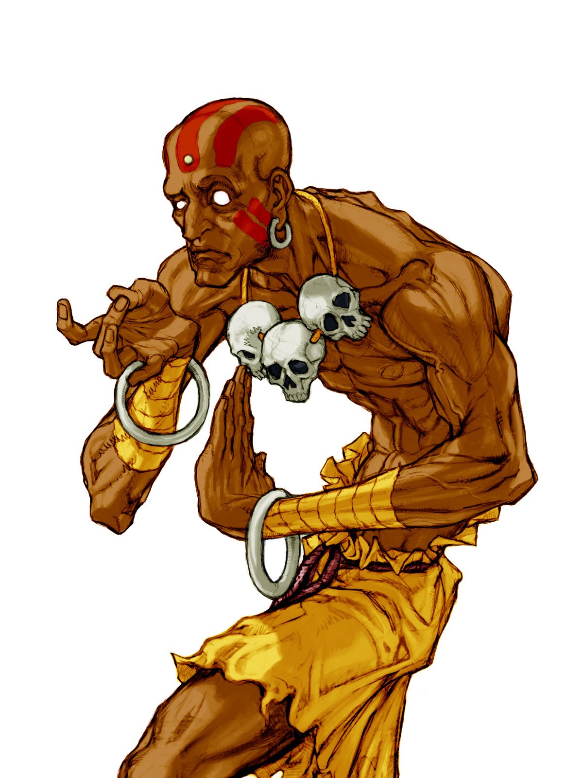 muscular warrior with skulls