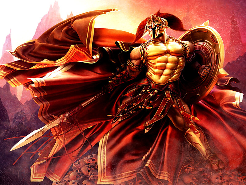 Muscular Warrior with Spear — Red