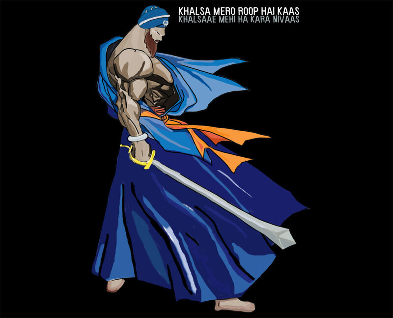 Muscular Warrior with Sword — Blue