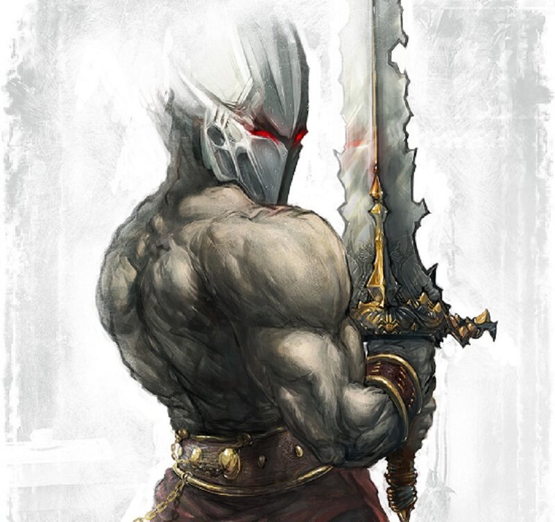 Muscular Warrior with Sword — Gray