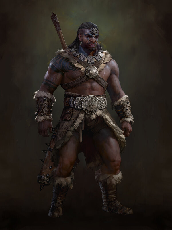 Muscular Warrior with Weapon — Brown