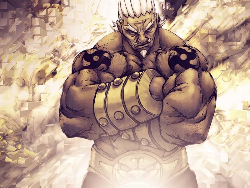 muscular warrior with white hair