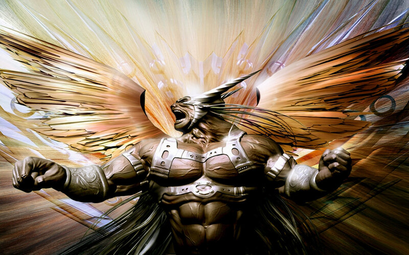 muscular warrior with wings