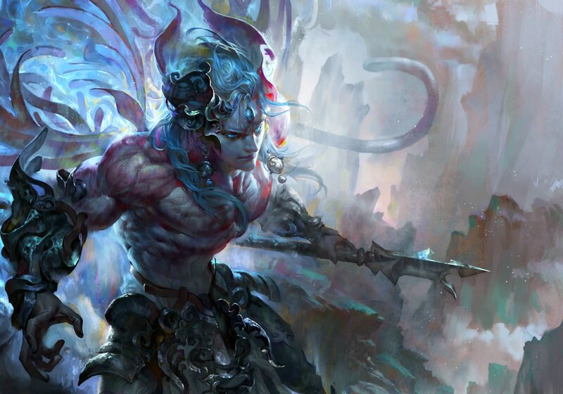 Muscular Warrior with Wings — Blue