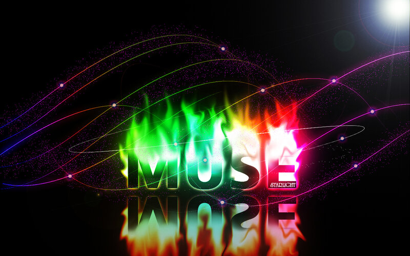 Muse band logo with colorful flames